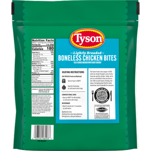 Tyson Frozen Lightly Breaded Boneless Chicken Bites Perspective: back