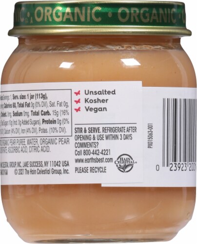 Earth's Best Organic® Pears Stage 2 Baby Food Perspective: back
