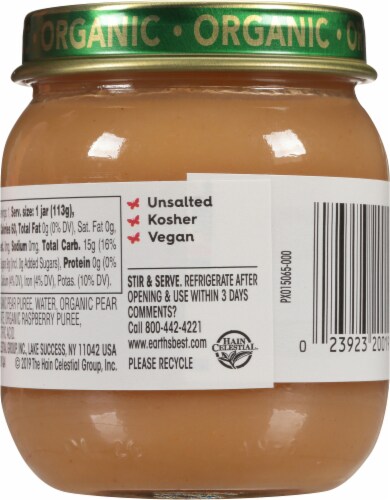 Earth's Best Organic® Pears & Raspberries Stage 2 Baby Food Perspective: back