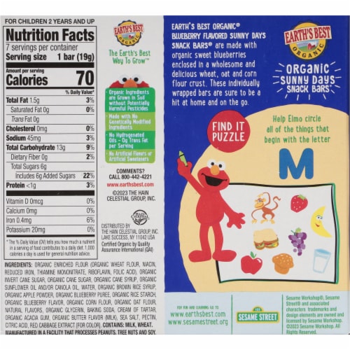 Earth's Best® Sesame Street® Sunny Days Blueberry Organic Baby Food Cereal Bars Perspective: back