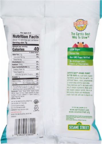 Earth’s Best® Organic Sesame Street Peanut Butter Baked Corn Puff Snacks Perspective: back