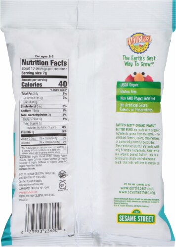Earth’s Best® Organic Sesame Street Peanut Butter Baked Corn Puff Snacks Perspective: back