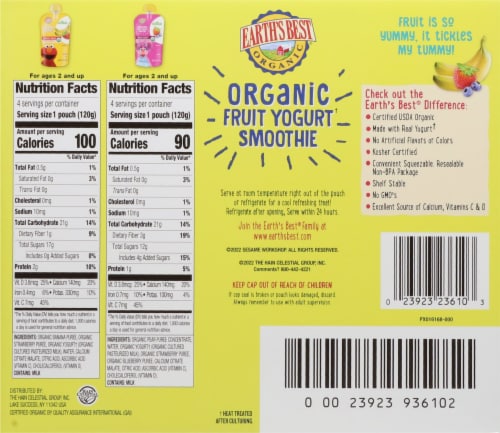 Earth's Best® Sesame Street Strawberry Banana Fruit Yogurt Smoothies Variety Pack Perspective: back