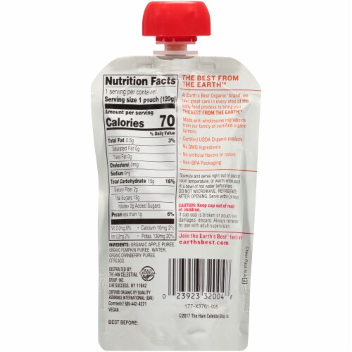 Earth's Best Organic® Stage 3 Pumpkin Cranberry & Apple Baby Food Puree Perspective: back