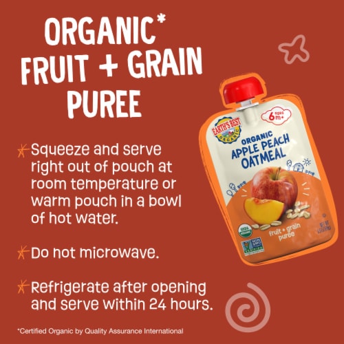 Earth's Best Organic Baby Food Pouches, 6+ Months, Fruit & Grain Puree, Apple Peach Oatmeal Perspective: back