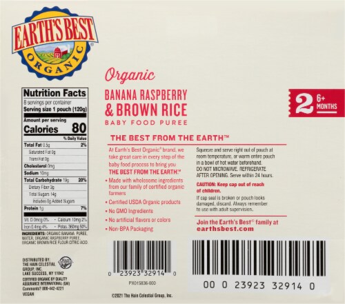 Earth's Best® Organic Fruit & Grain Banana Raspberry Brown Rice Stage 2 Baby Food Perspective: back