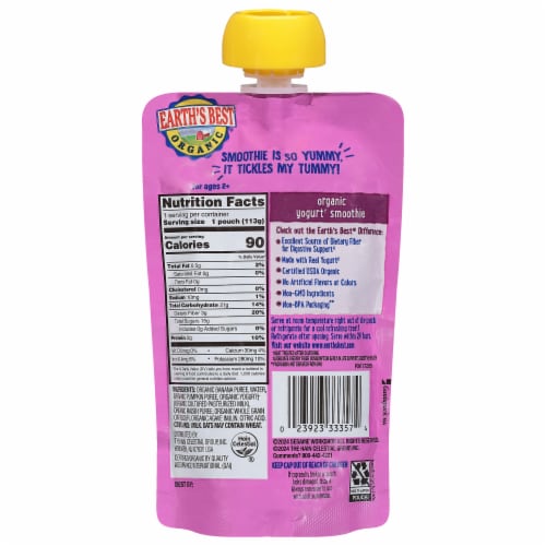 Earth's Best Digestive Support Baby Food Smoothie Pouch Perspective: back