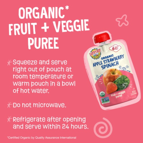 Earth's Best Organic Baby Food Pouches, 6+ Months, Fruit & Veggie Puree, Strawberry Apple Spinach Perspective: back