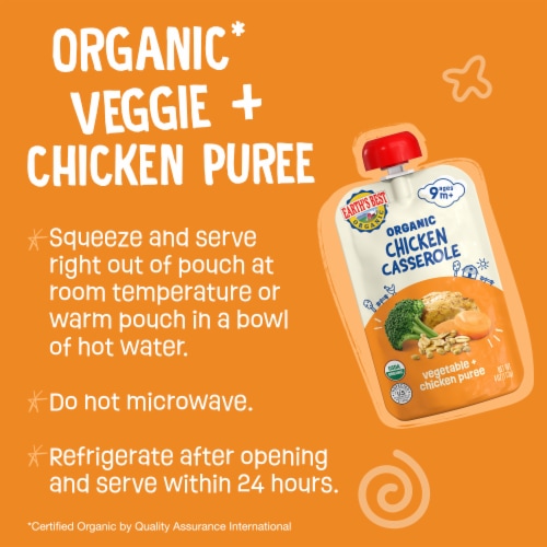 Earth's Best Organic Baby Food Pouches, 9+ Months, Chicken, Veggie, & Rice Puree, Chicken Casserole Perspective: back