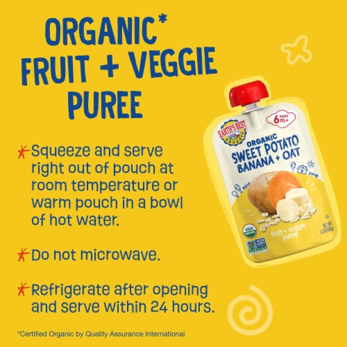 Earth's Best Organic Baby Food Pouches, 6+ Months, Fruit & Grain Puree, Sweet Potato Banana Oat Perspective: back