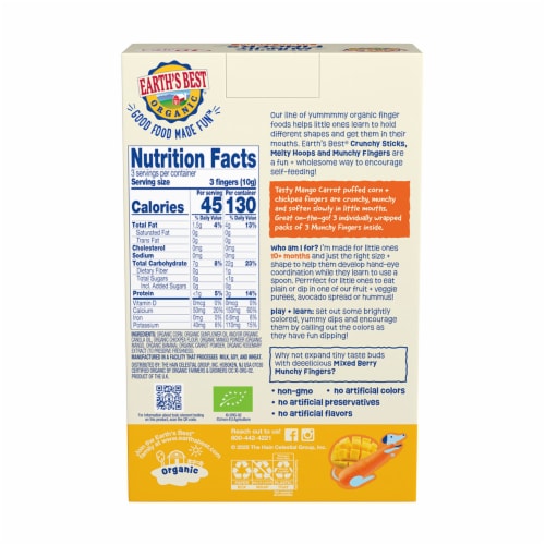 Earth's Best® Organic Mango Carrot Munchy Finger Puffed Corn Snacks Perspective: back