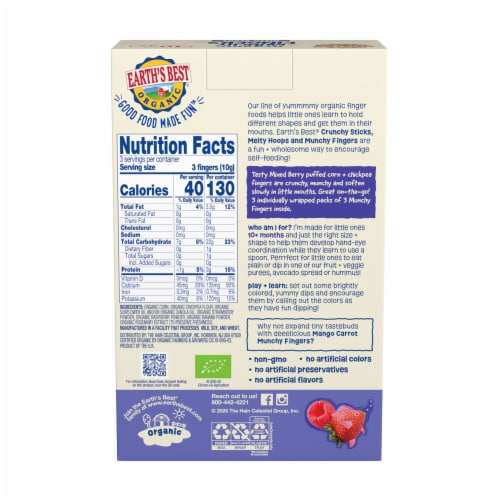 Earth's Best Organic® Mixed Berry Munchy Fingers Toddler Snacks Perspective: back
