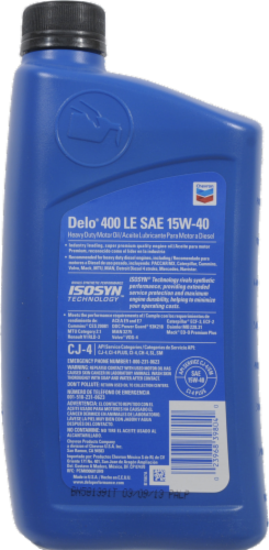 Chevron Delo 400LE 15W-40 SAE Heavy Duty Motor Oil Perspective: back