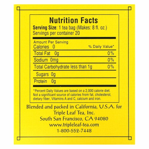 Triple Leaf Tea Lemon Ginger Tea 20 Tea Bags - 1.41 oz (40 g) Perspective: back