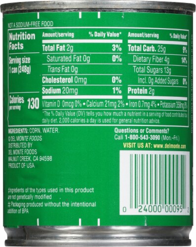 Del Monte® No Salt Added Golden Sweet Whole Kernel Corn Perspective: back