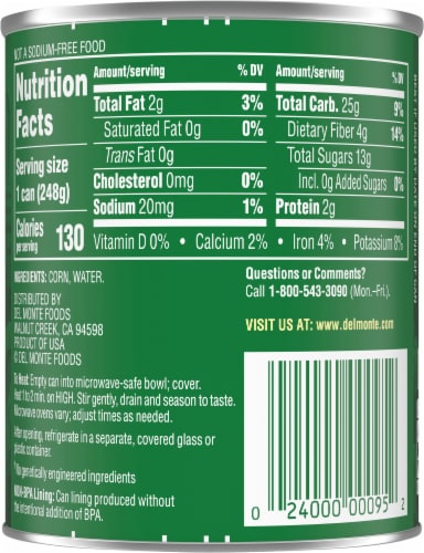 Del Monte® No Salt Added Golden Sweet Whole Kernel Corn Perspective: back