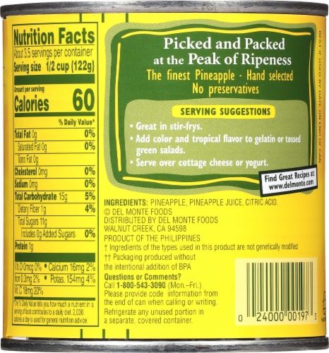 Del Monte® Canned Pineapple Chunks in 100% Juice Perspective: back