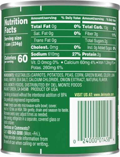 Del Monte® Canned Mixed Vegetables Perspective: back