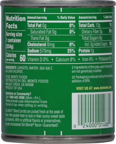 Del Monte® Fresh Cut® Sliced Carrots with Natural Sea Salt Perspective: back