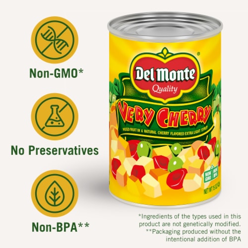 DEL MONTE VERY CHERRY Flavored Mixed Fruit in Extra Light Syrup Canned Fruit