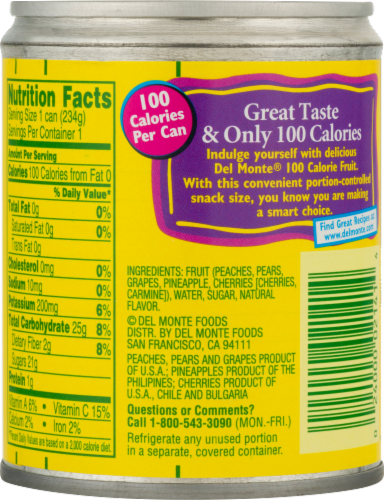 Del Monte 100 Calorie Fruit Cocktail in Extra Light Syrup Perspective: back