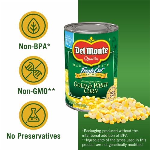 Del Monte® Fresh Cut Sweet Gold & White Whole Kernel Corn Canned Vegetables Perspective: back