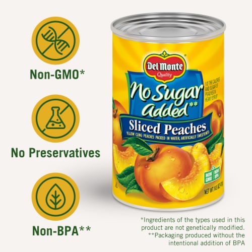 Del Monte® No Sugar Added Yellow Cling Sliced Peaches Canned Fruit Perspective: back