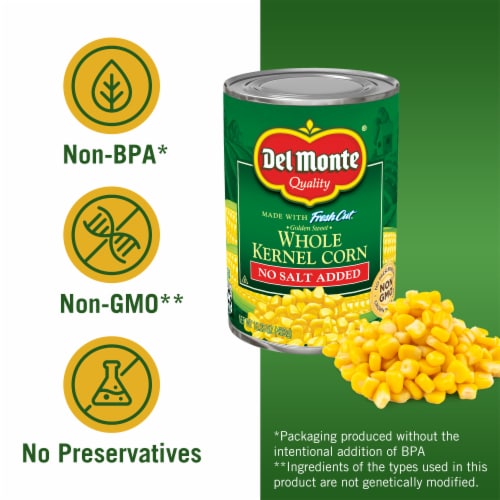 Del Monte No Salt Added Golden Sweet Whole Kernel Corn Perspective: back