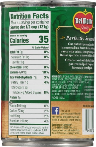 Del Monte Seasoned Zucchini with Italian Style Tomato Sauce Perspective: back