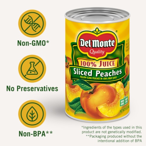 Del Monte Yellow Cling Sliced Peaches in 100% Juice Perspective: back