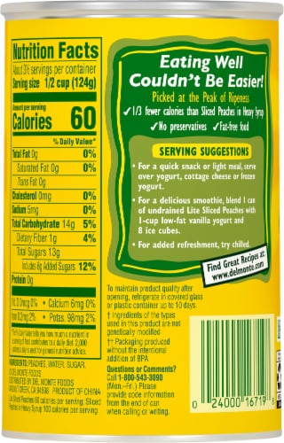 Del Monte® Yellow Cling Sliced Peaches in Extra Light Syrup Canned Fruit Perspective: back