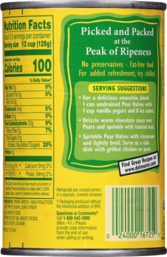 Del Monte® Bartlett Pear Halves in Heavy Syrup Perspective: back