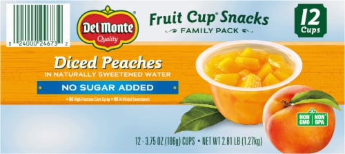 DEL MONTE® No Sugar Added Diced Peaches Fruit Cup® Snacks Multipack Perspective: back