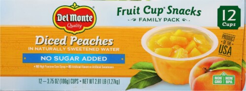 DEL MONTE® No Sugar Added Diced Peaches Fruit Cup® Snacks Multipack Perspective: back