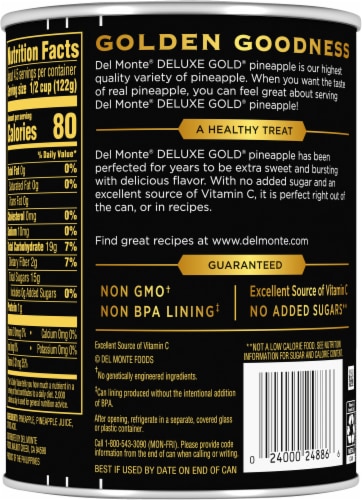 Del Monte® Deluxe Gold® Pineapple Slices in 100% Juice Canned Fruit Perspective: back