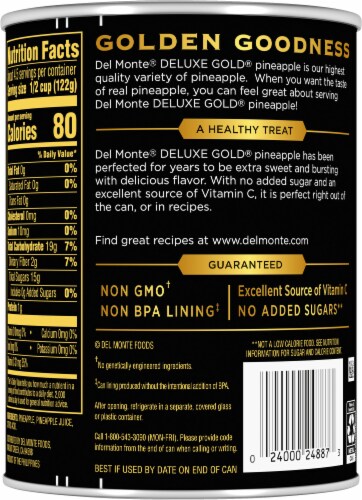 Del Monte® Deluxe Gold® Pineapple Chunks in 100% Pineapple Juice Canned Fruit Perspective: back