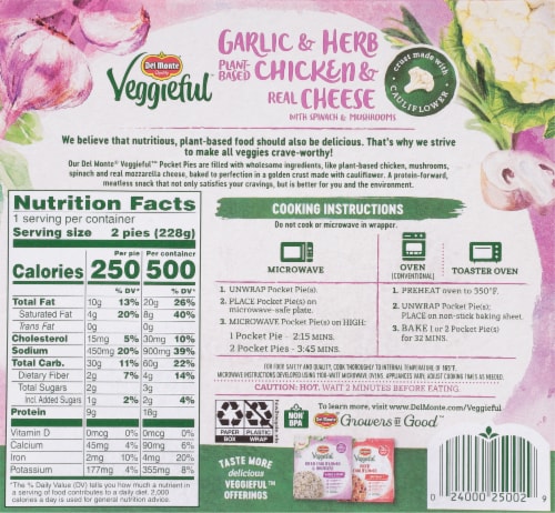 Del Monte® Veggieful™ Rosemary Garlic Plant-Based Chicken With Mushrooms & Spinach Pocket Pies Perspective: back