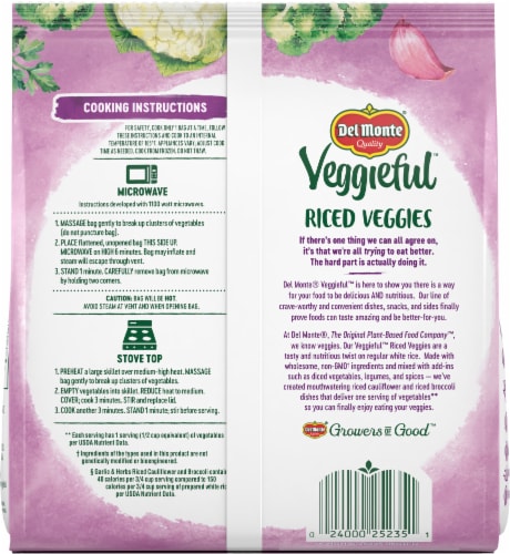 Del Monte® Veggieful™ Garlic & Herbs Riced Cauliflower & Broccoli Frozen Mixed Vegetables Perspective: back