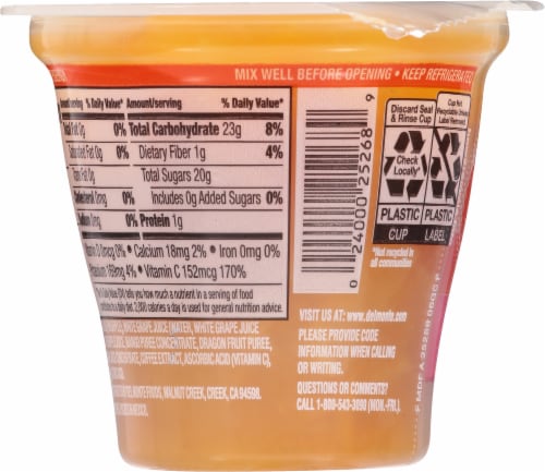 Del Monte® Boost Me Stay Well Mangos & Pineapple in Mango and Dragon Fruit Flavored Juice Fruit Cup Perspective: back