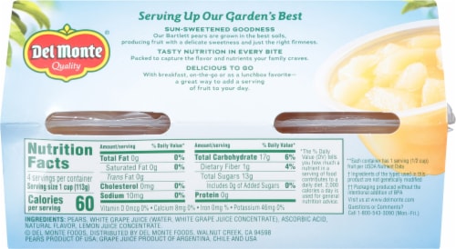 Del Monte® Diced Pears Fruit Cups Perspective: back