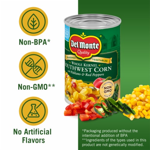 Del Monte® Southwest Whole Kernel Corn with Poblano and Red Peppers Canned Vegetables Perspective: back