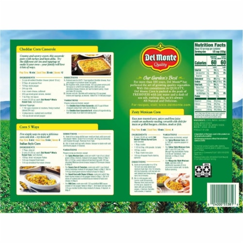 Del Monte Whole Kernel Corn, 15.25 Ounce (Pack Of 12) Perspective: back