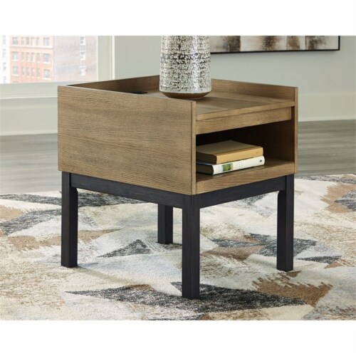 Ashley Furniture Fridley Rectangular Wood End Table in Brown & Black, 1
