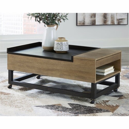 Ashley Furniture Fridley Lift Top Wood Cocktail Table in Brown & Black