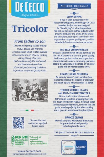 DE CECCO FUSILLI (Tricolor Pasta) ENRICHED MACARONI Perspective: back
