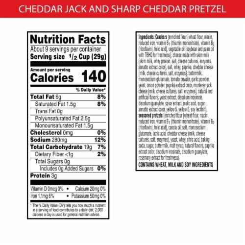 Cheez-It DUOZ Cheddar Jack and Cheddar Crackers and Pretzels Perspective: back
