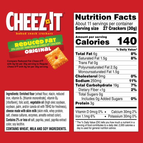 Cheez-It Reduced Fat Original Baked Snack Cheese Crackers Perspective: back
