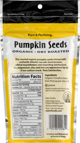 Eden Organic Pumpkin Seeds Dry Roasted Perspective: back