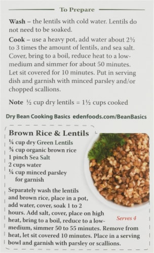 Eden Organic Green Lentils Perspective: back