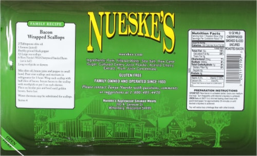 Nueske's® Wild Cherrywood Smoked Uncured Bacon Fresh Sliced Deli Meat Perspective: back